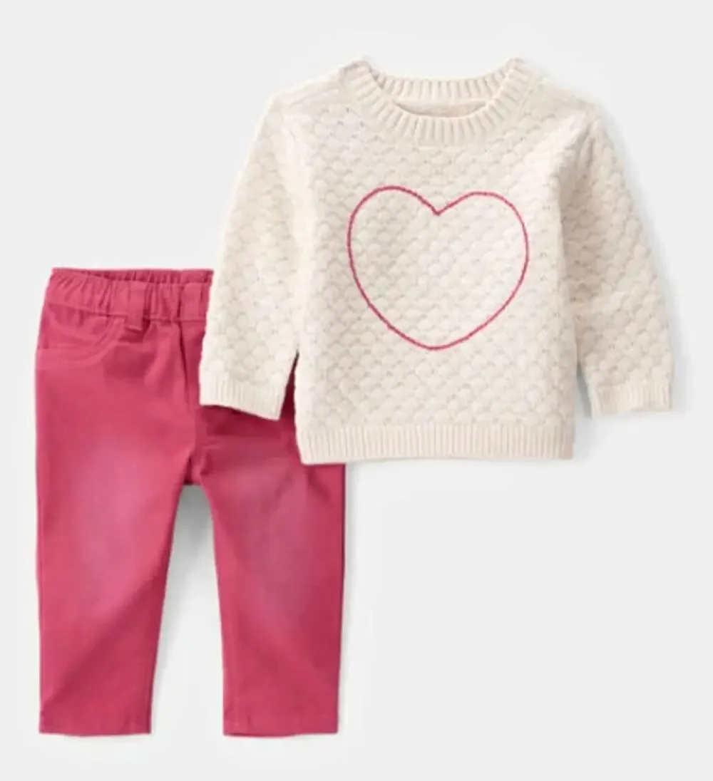 Carter's Baby 2-Piece Heart Sweater & Pull-On Pant Set - Ivory/Pink
